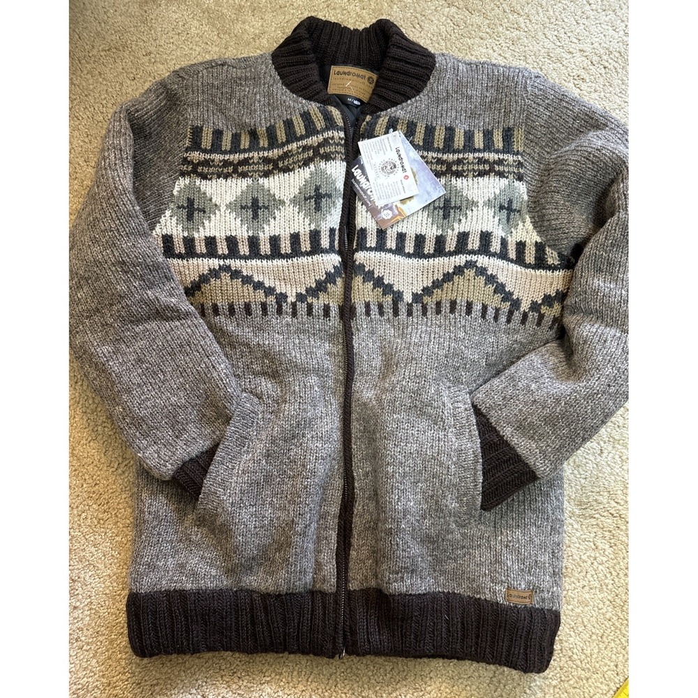 LAUNDROMAT - NEPAL  Brown Tan WOOL Zip Sweater Jacket  Mens M/M. NWT